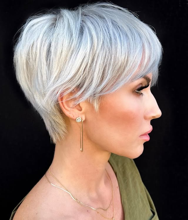 Asymmetrical Platinum Bob with Dimensional Highlights