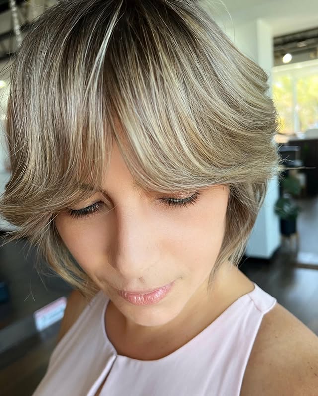 Bixie Haircut With Silver Highlights and Wispy Bangs