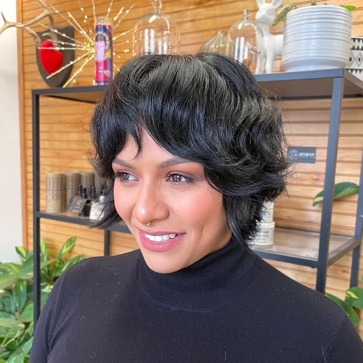 Black Cropped Hair with Bangs