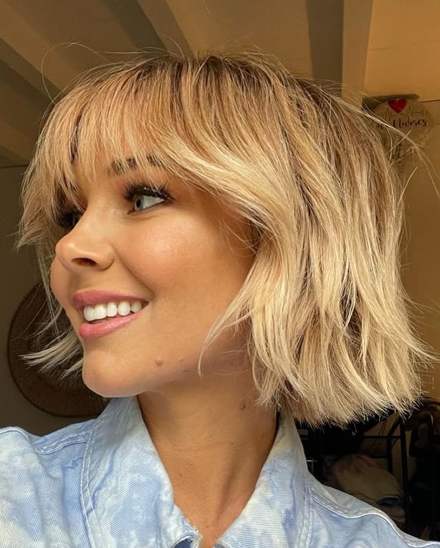 Blonde Balayage Bixie Razor Cut With Curtain Bangs