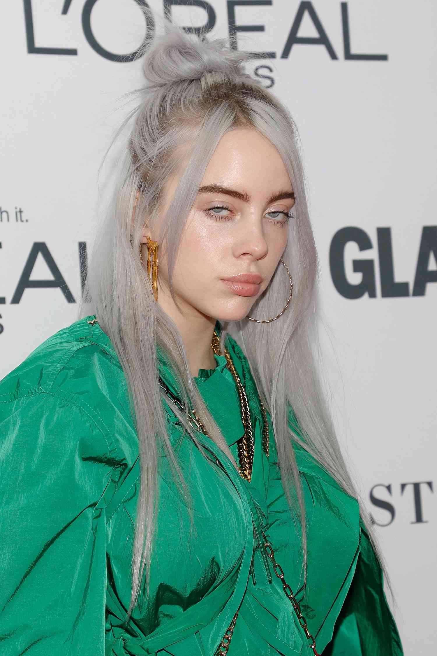 Edgy Half-Up Metallic Silver Bob with Blunt Bangs