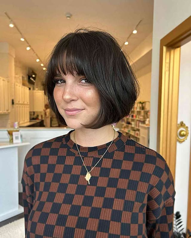 Effortlessly Polished Silk Press Bob with Flirty Bangs