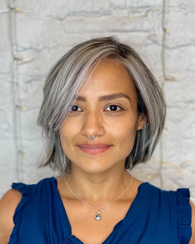 Lilac-Tinted Silver Wavy Bob