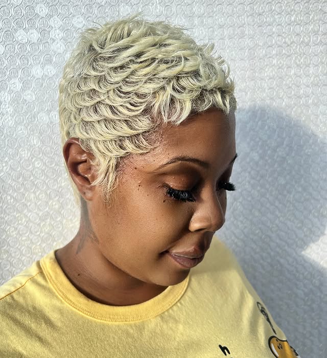 Natural Blonde Curly Pixie