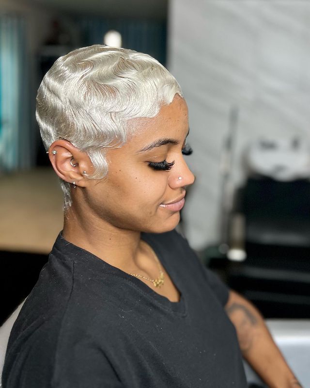 Platinum Blonde Pixie Silk Press