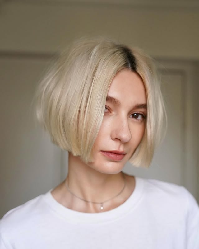 Platinum Grey Blunt Bob with Micro Bangs