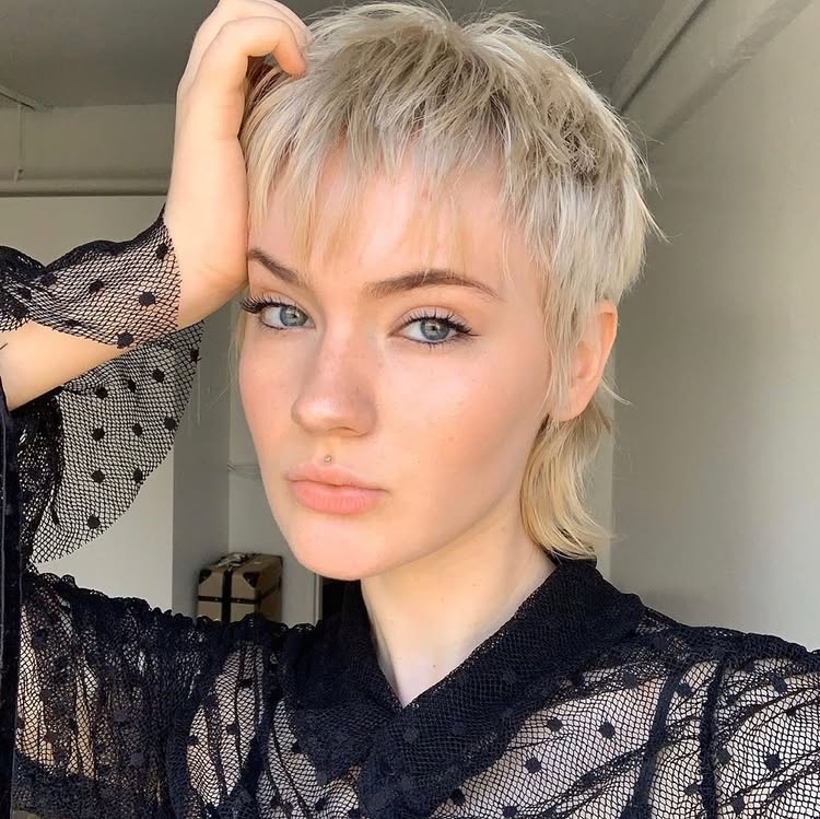 Shag Mullet Bixie Haircut on Silver Hair