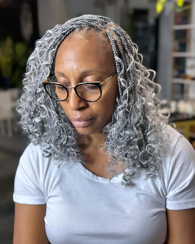 Structured Grey Braided Bob with Defined Edges