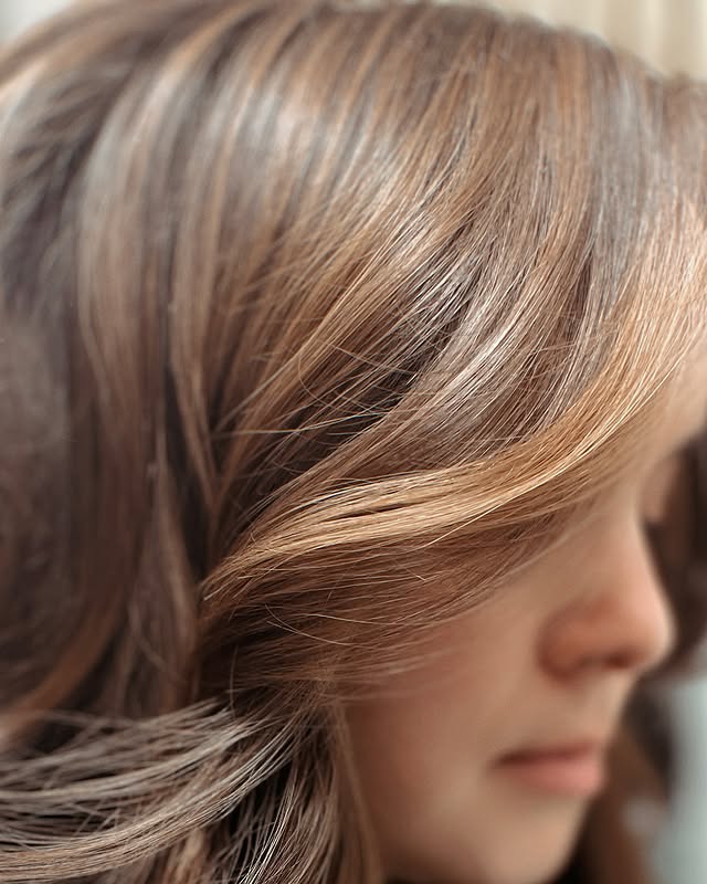 Timeless Voluminous Feathered Blowout with Sun-Kissed Highlights