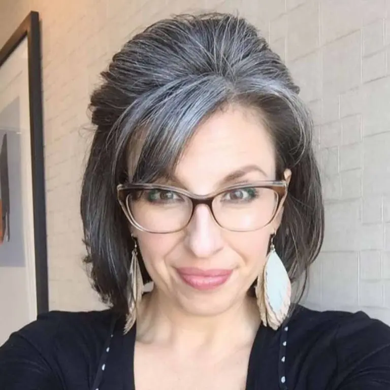 Voluminous Grey Bob with Swept-Back Layers
