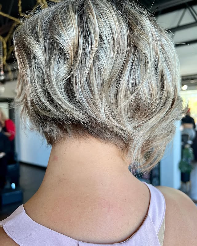 Wavy Bixie Ash Blonde Haircut
